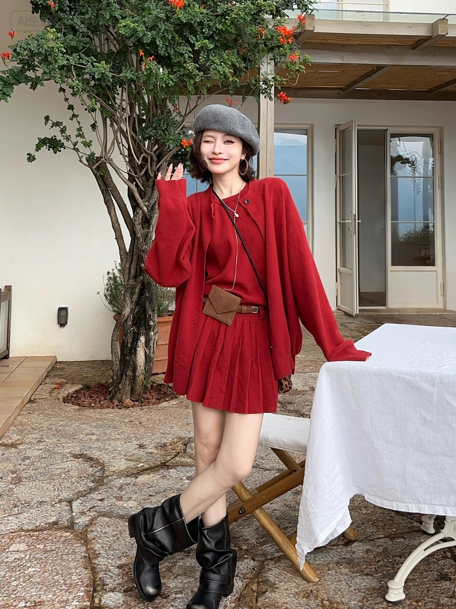 秋季氣質針織兩件套｜無袖連身裙｜鈕扣開衫｜多色可選兩件套  約會日常穿搭