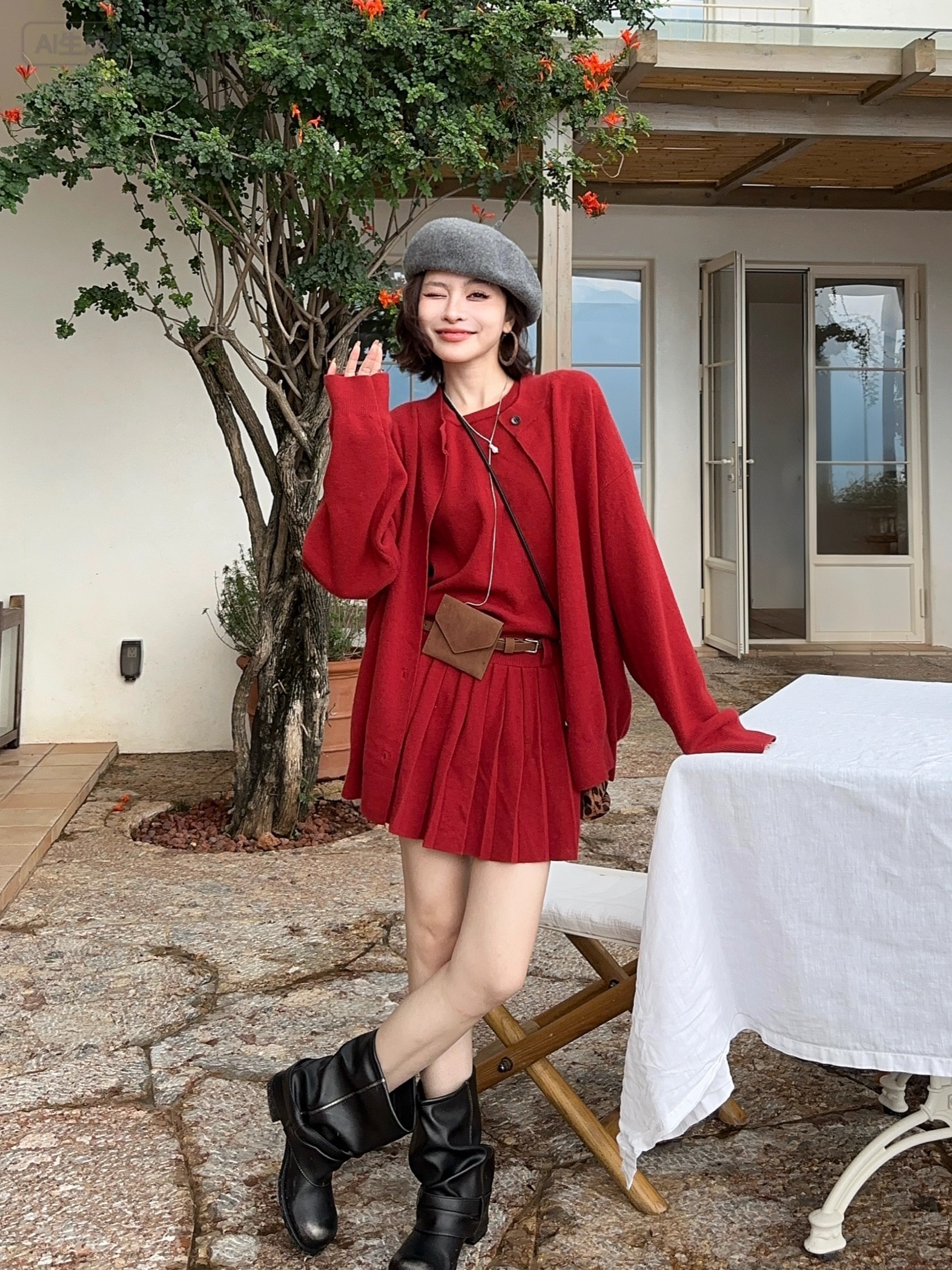 秋季氣質針織兩件套｜無袖連身裙｜鈕扣開衫｜多色可選兩件套  約會日常穿搭