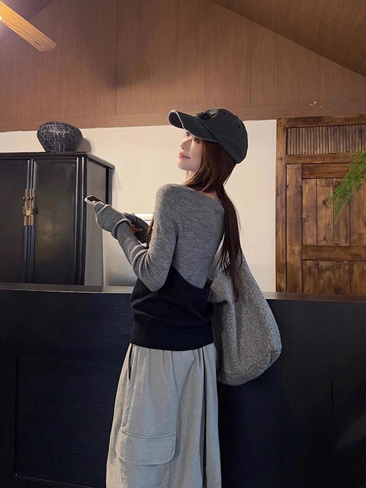 秋季韓系層次感穿搭套裝 | 吊帶背心馬甲 × 百搭針織衫 × 闊腿工裝褲 | 率性休閒風