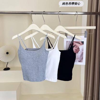 純棉性感細肩帶｜固定胸墊設計｜顯瘦收副乳｜修身打底背心｜均碼韓版三色選