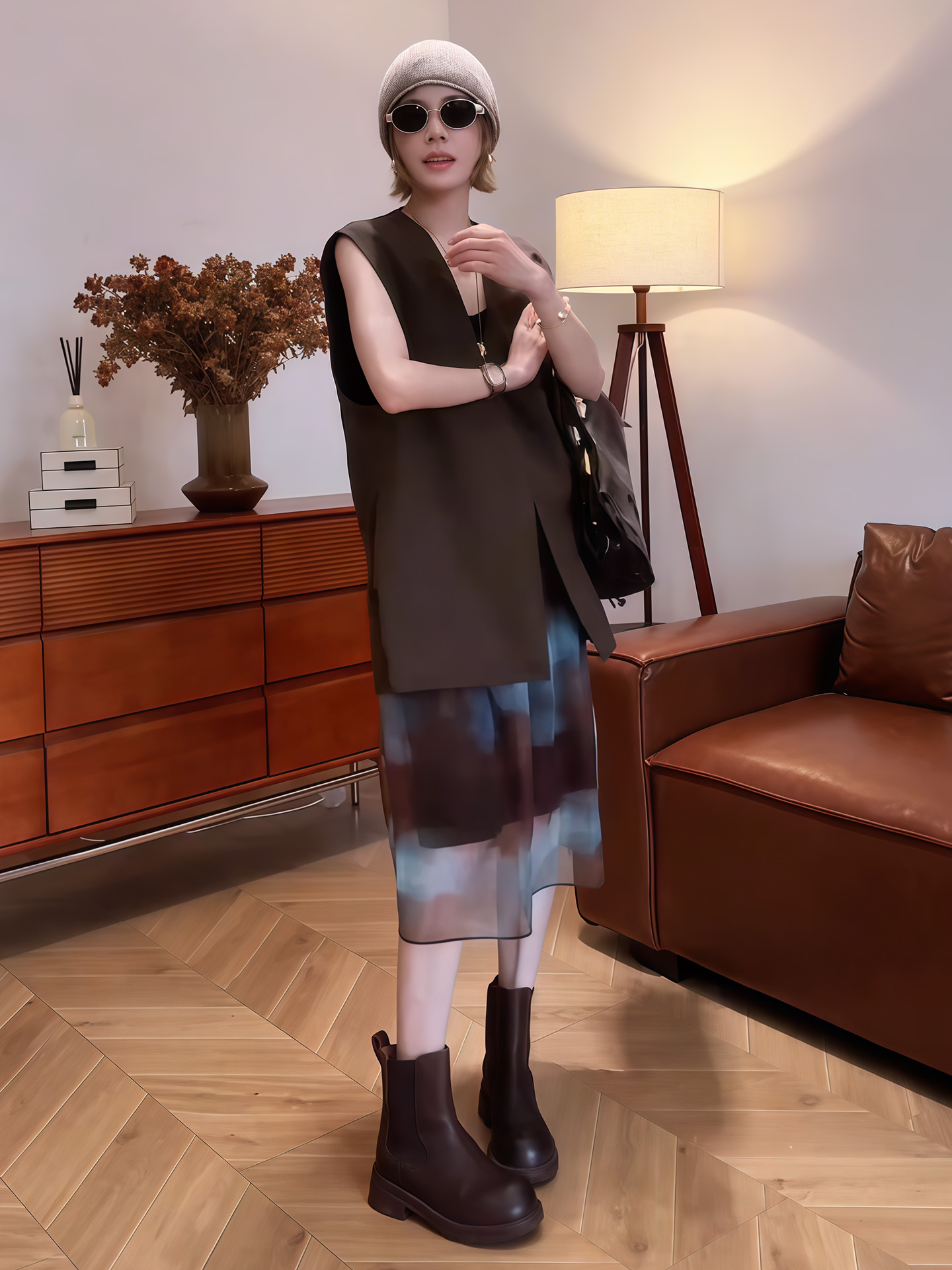 早秋姐系套裝｜西外馬甲扎染裙組