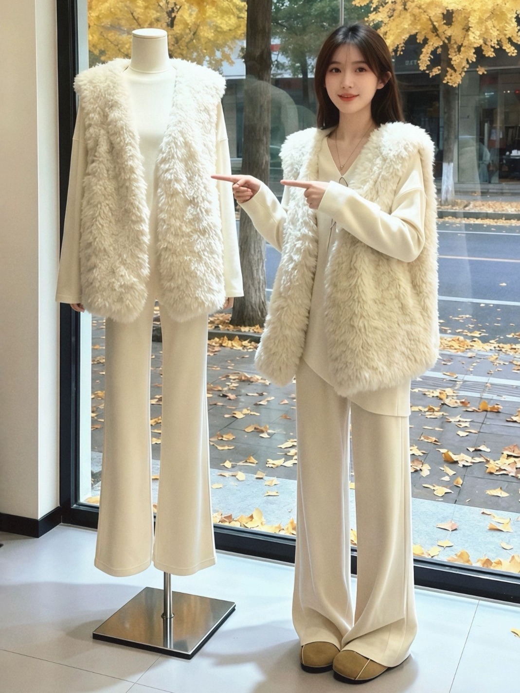 冬日高級感套裝｜毛毛背心｜針織上衣｜針織長褲｜氣質層次感穿搭