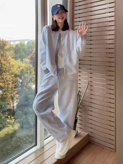 韓系休閒運動套裝｜寬鬆顯瘦衛衣 + 舒適長褲兩件組｜春秋冬日常減齡穿搭
