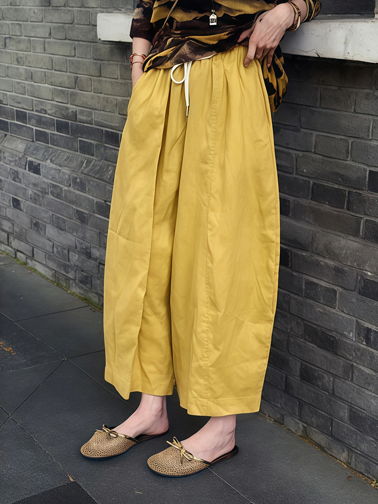 早秋虎紋套裝｜防曬罩紗薄款長袖+黃色高腰九分褲｜慵懶風兩件式｜鬆緊帶設計