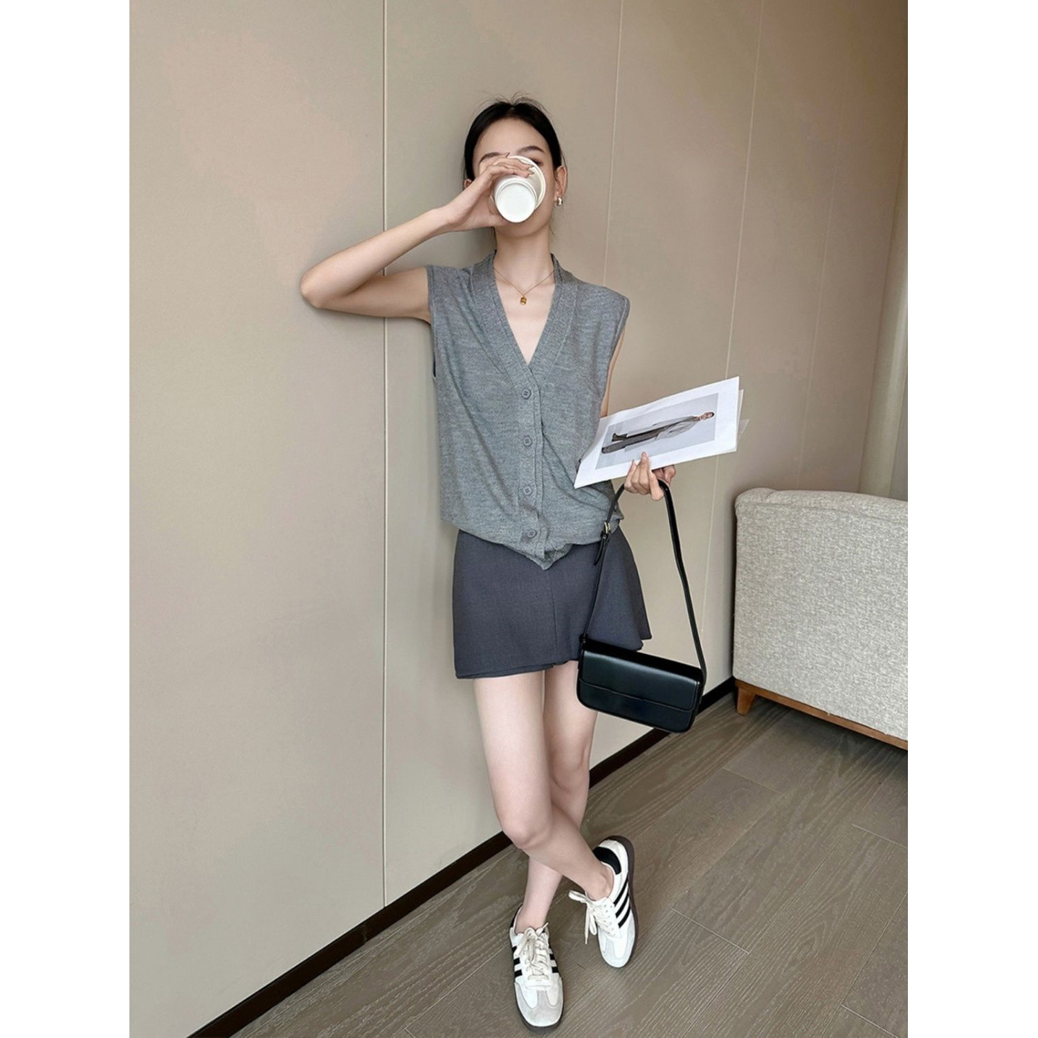 夏季薄款針織開衫 | 拼接假兩件上衣