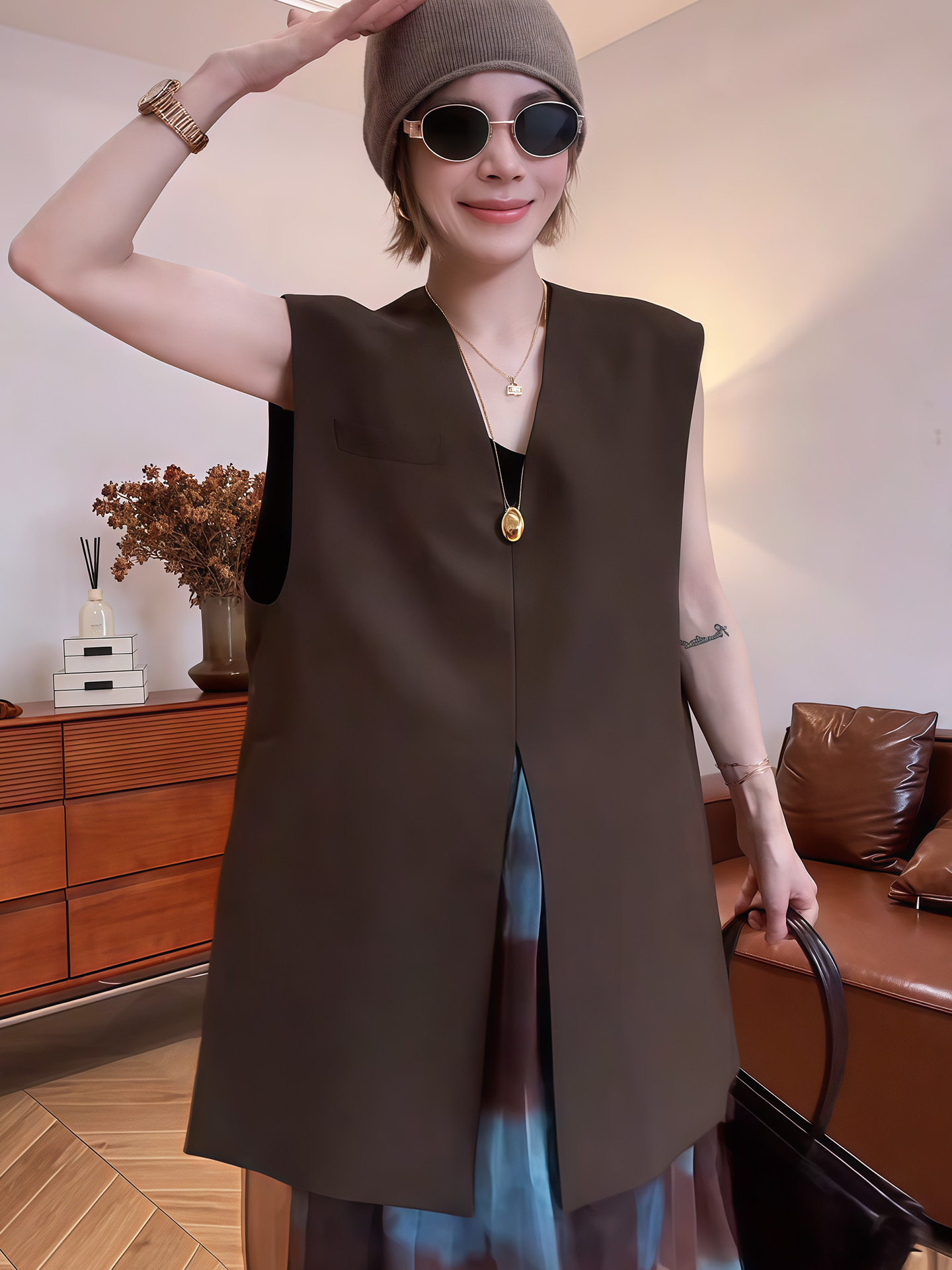 早秋姐系套裝｜西外馬甲扎染裙組