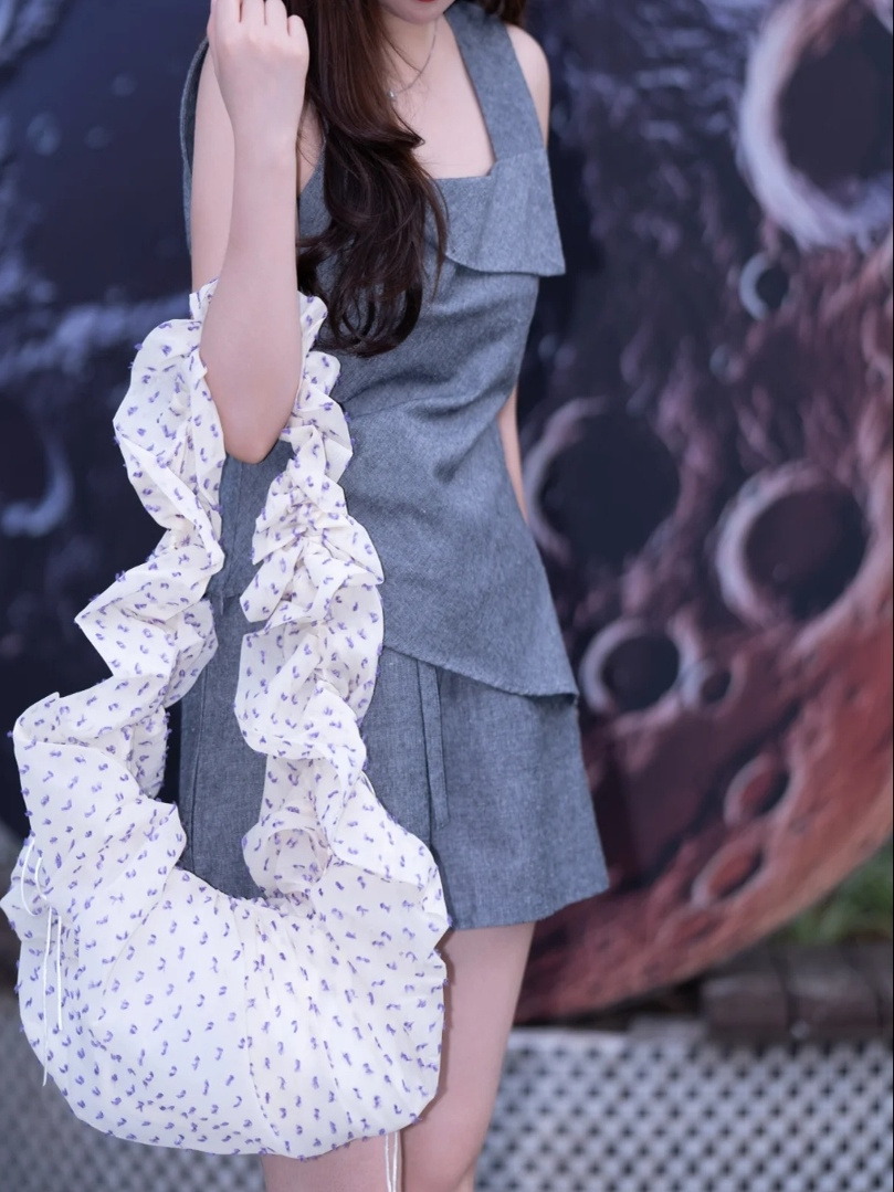 韓系復古褶皺波點包｜月彎馬鞍肩背包