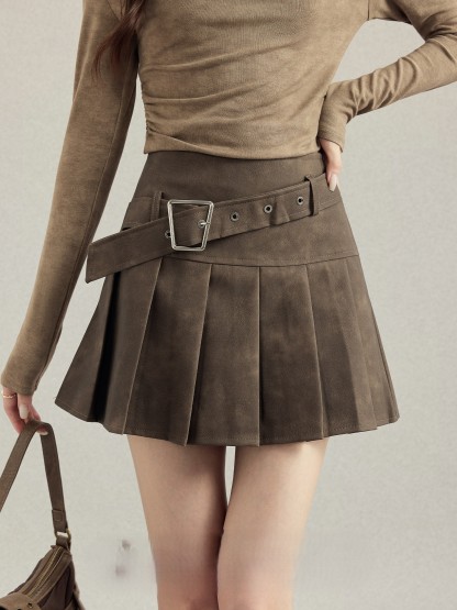 美拉德復古咖色蕩領上衣 修身顯瘦長袖 T 恤 秋季內搭打底衫