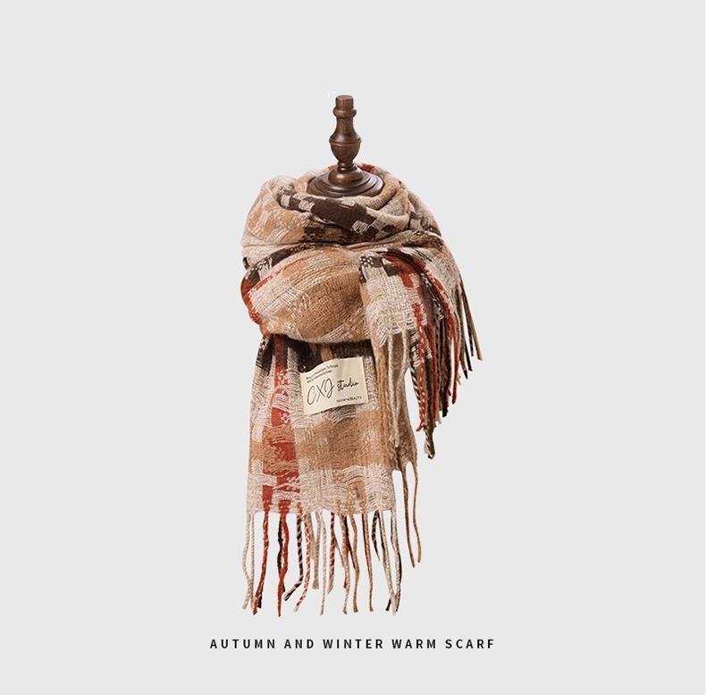 【現貨】爆款韓系仿羊絨格紋圍巾 秋冬新款