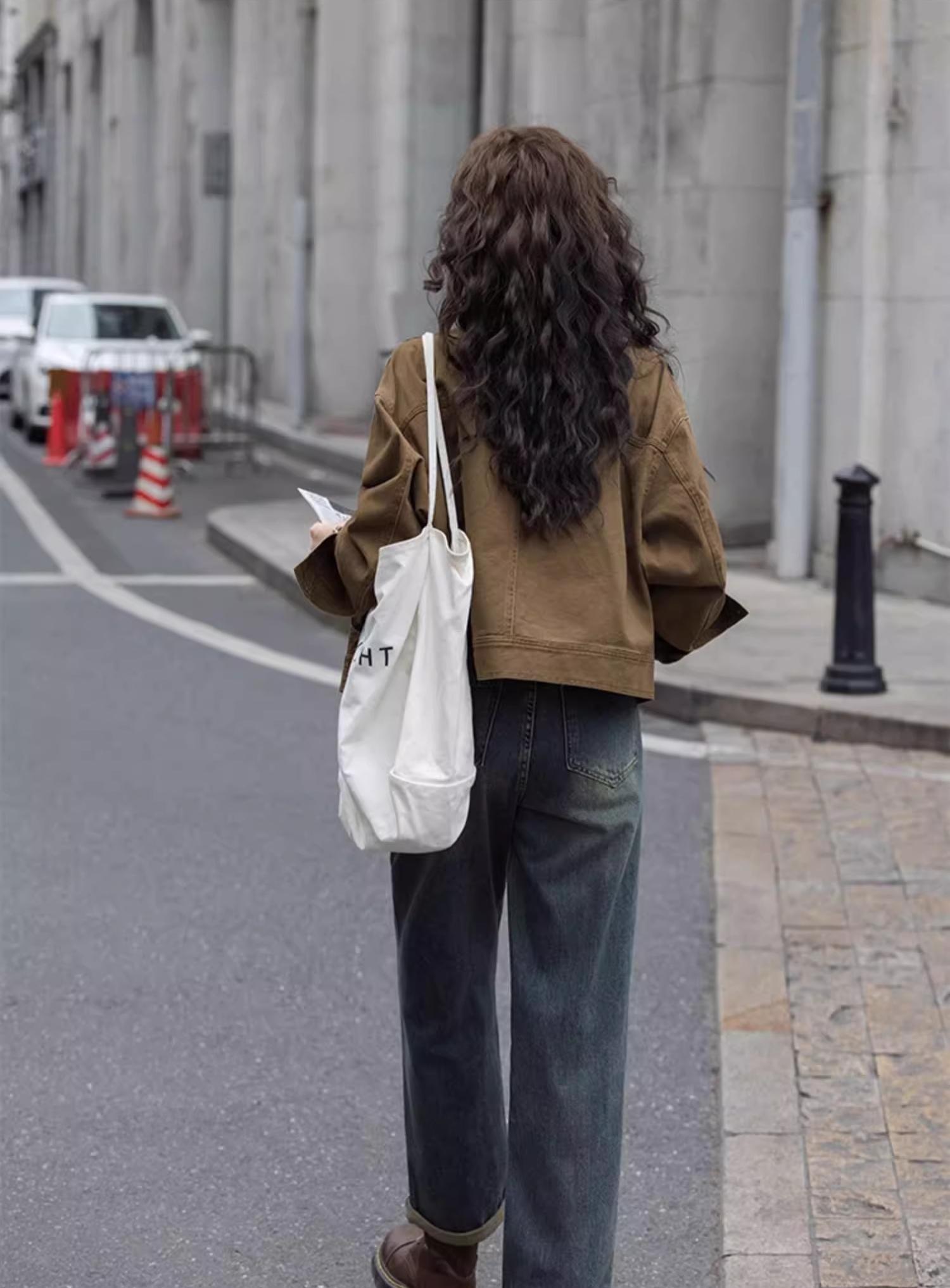 【現貨】復古茶咖色  巴恩風工裝夾克上衣 牛仔短外套 高品質