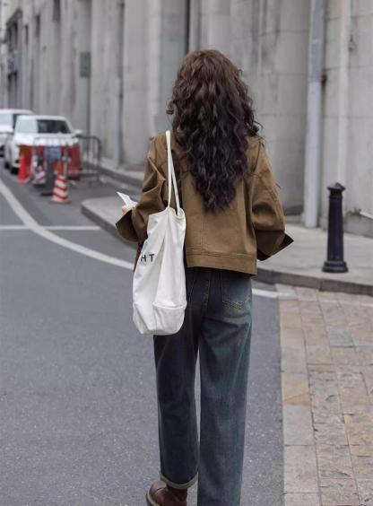 【現貨】復古茶咖色  巴恩風工裝夾克上衣 牛仔短外套 高品質