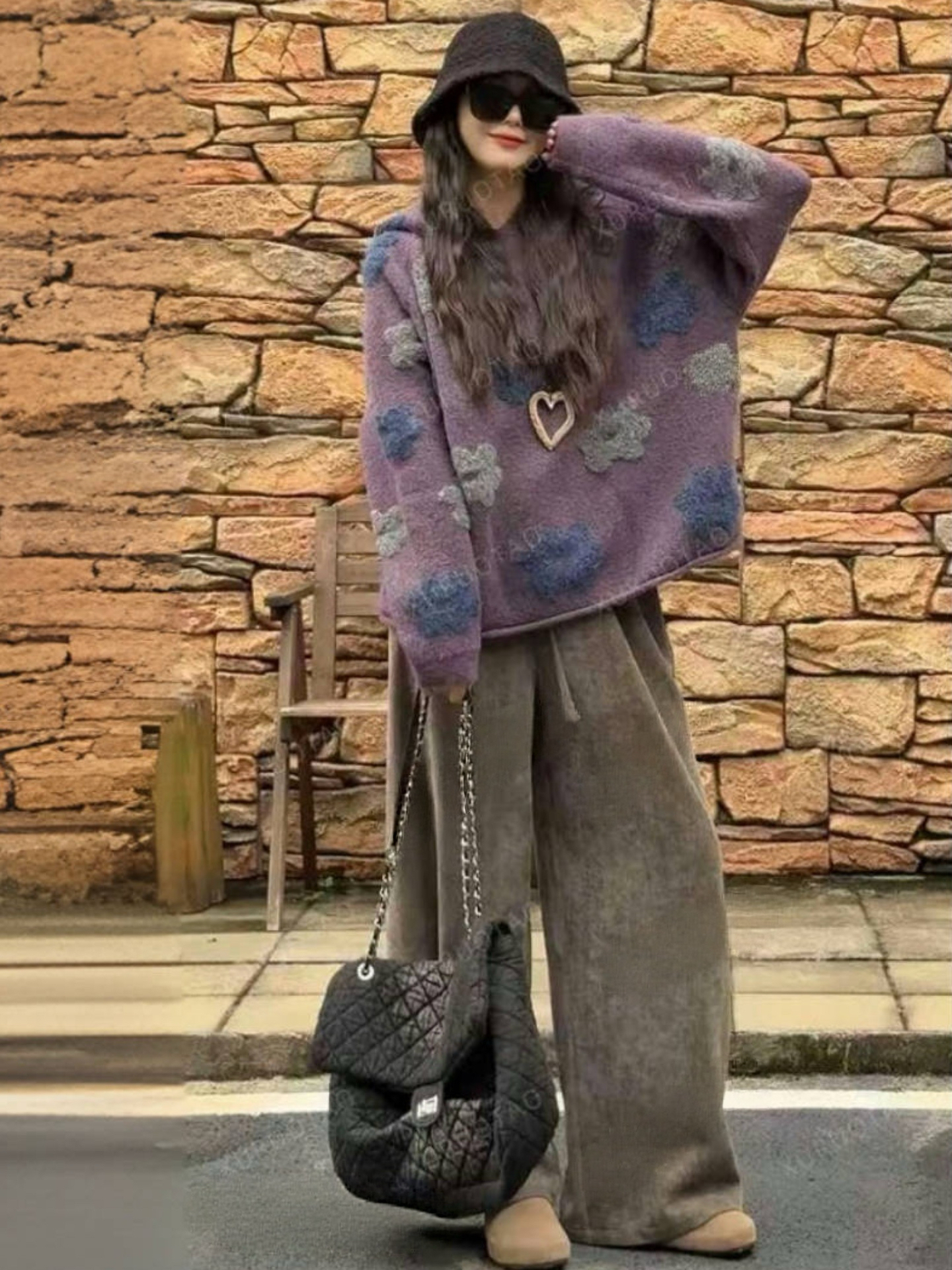 2025秋季新品 刺繡毛衣寬褲套裝