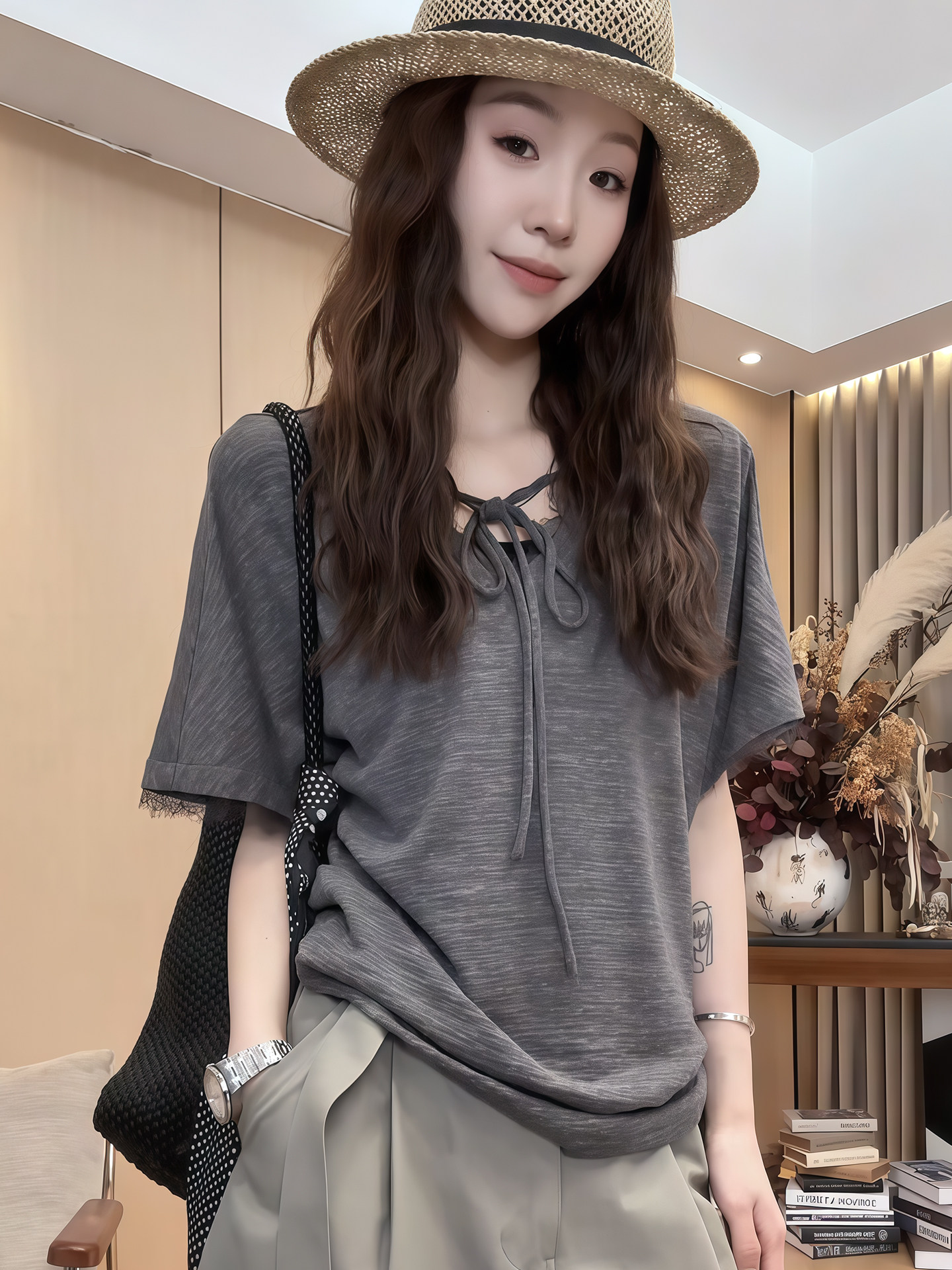 宽松短袖T恤显瘦七分休闲裤套装女