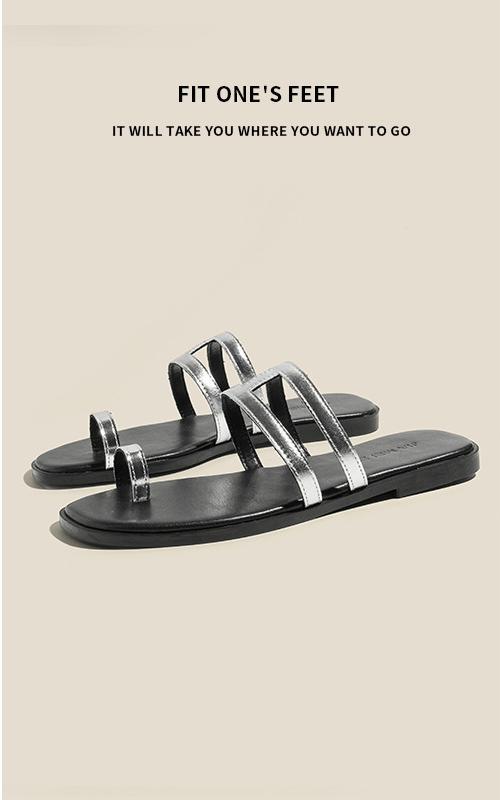 夏季限量款！頭層牛皮套趾拖｜法式時尚設計｜平底舒適涼鞋｜沙灘外穿兩用