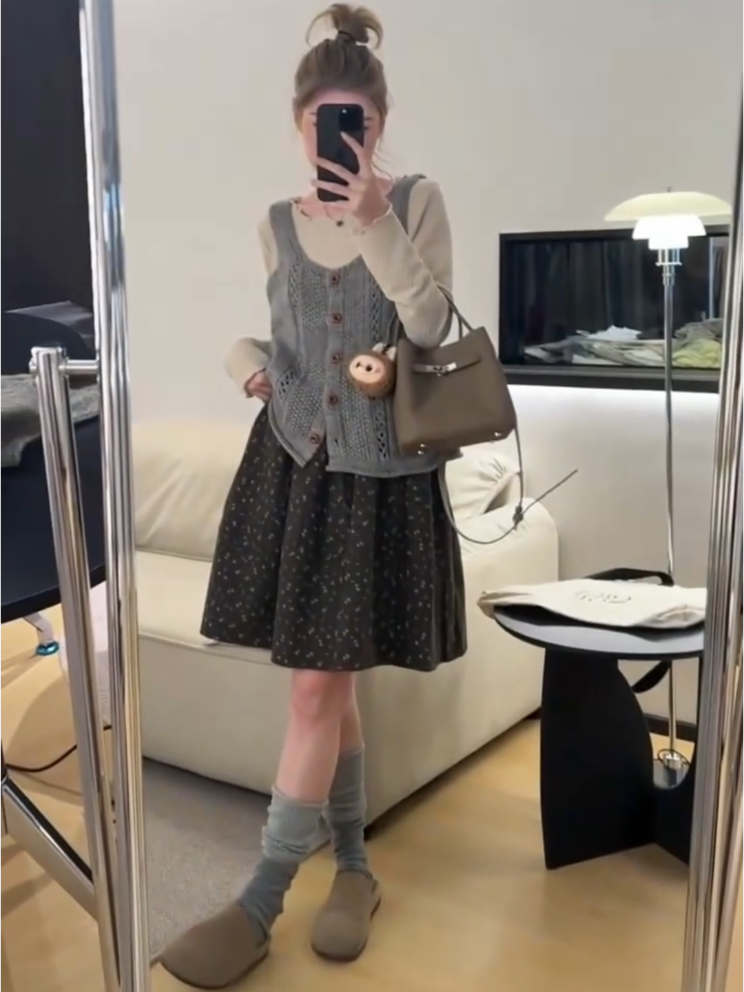 少女感韓系穿搭丨毛織背心內搭打底衫碎花半裙 丨早秋溫柔氣質三件套