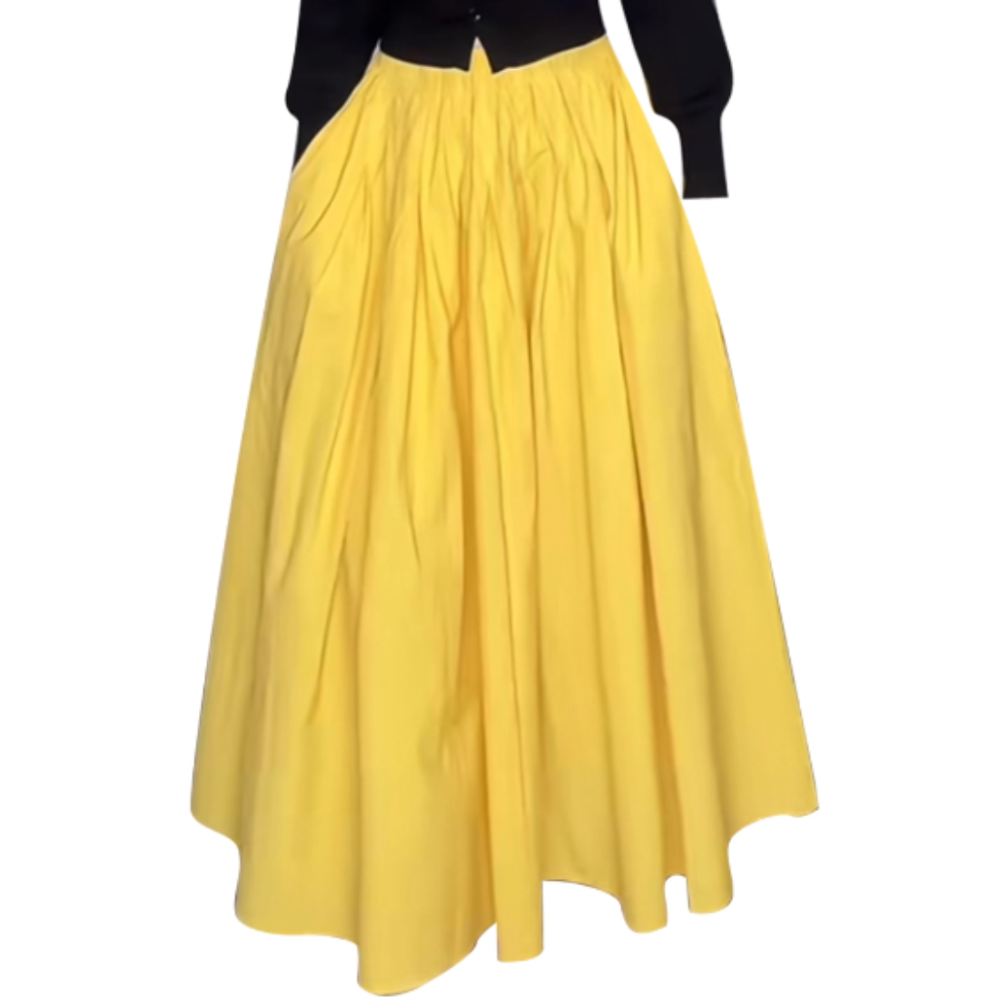 法式氣質套裝｜黑色針織開衫｜高腰黃色半身裙兩件組｜活力優雅日常穿搭