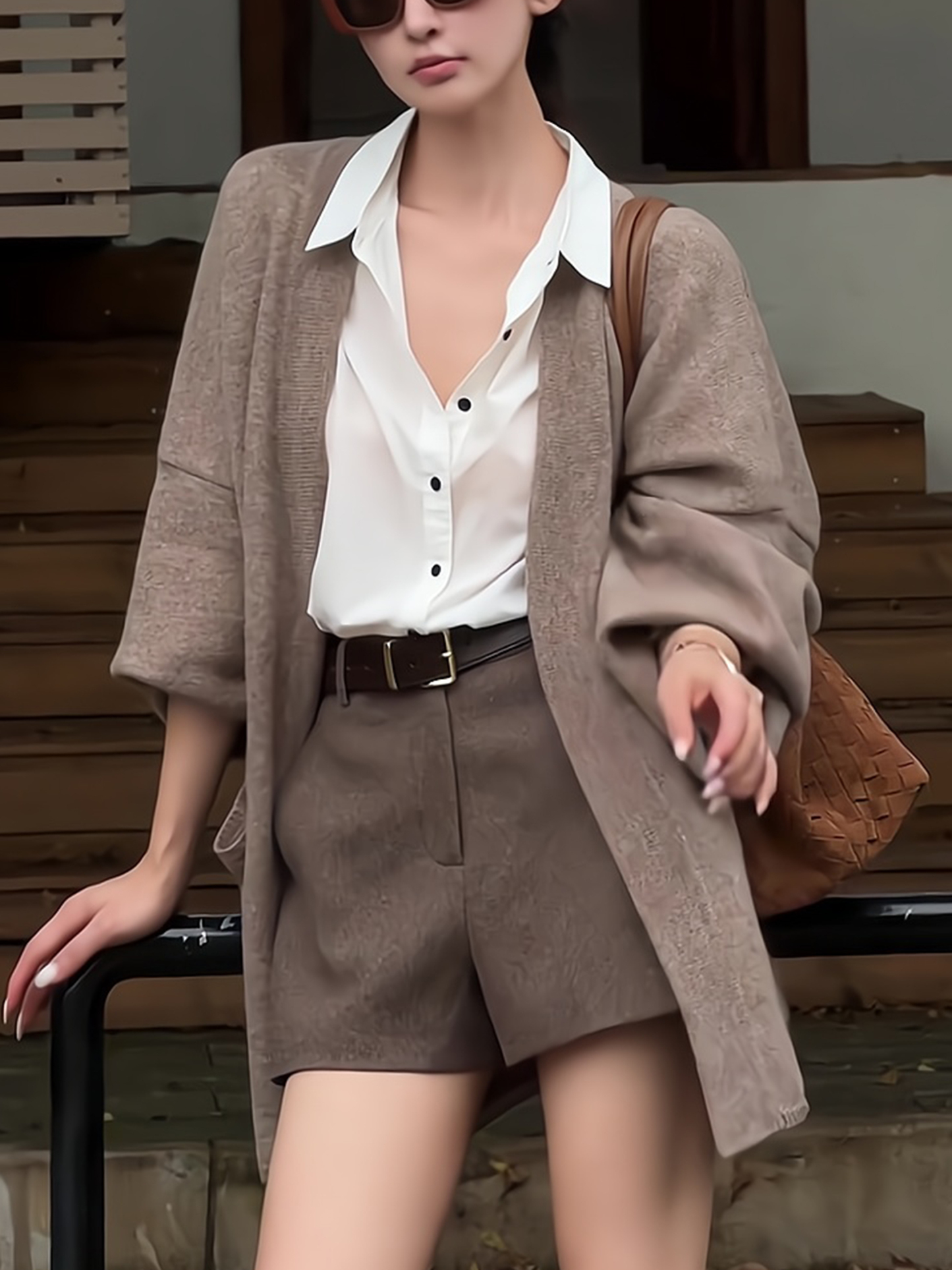 時髦老錢風｜毛衣開衫x襯衫x短褲三件套｜一套搞定秋季質感穿搭，輕鬆穿出不費力高級感