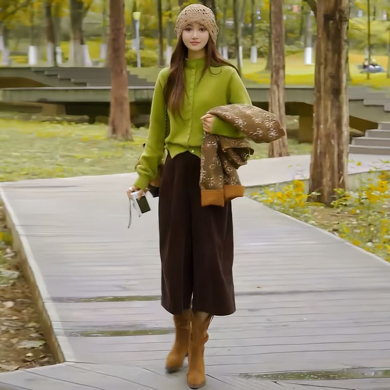 秋冬必收針織毛衣兩件套｜單排扣設計Ｘ高腰七分褲