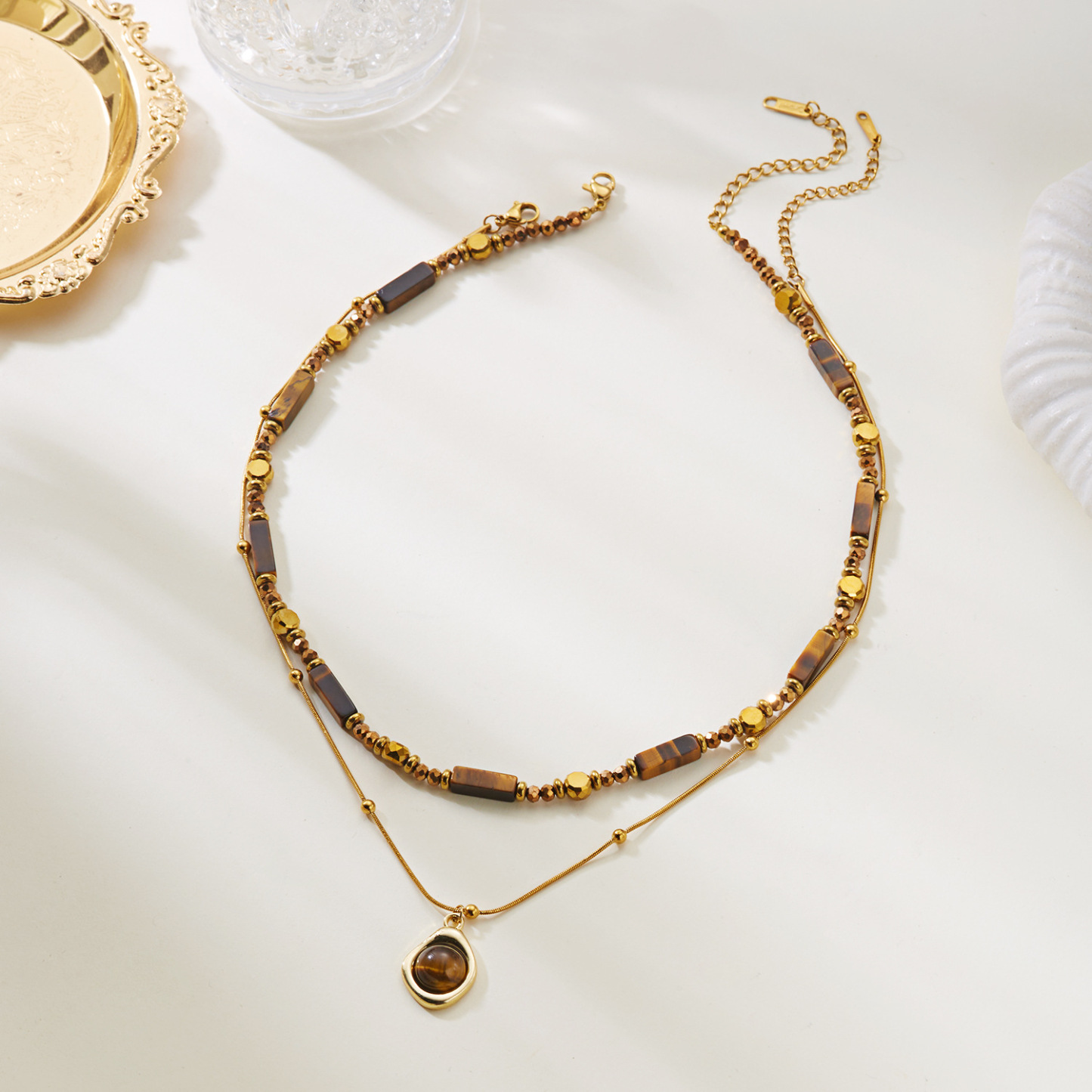 虎眼石鎏金雙層鍊｜復古百搭鎖骨鏈