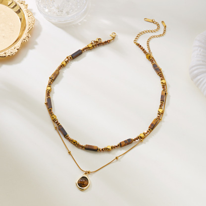 虎眼石鎏金雙層鍊｜復古百搭鎖骨鏈