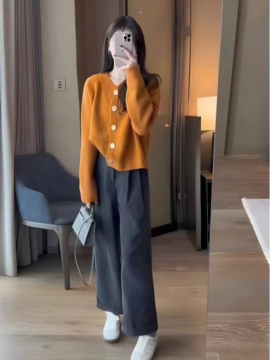 秋季輕熟法式套裝｜兩色毛衣 | 垂感闊腿褲｜氣質通勤約會兩件組