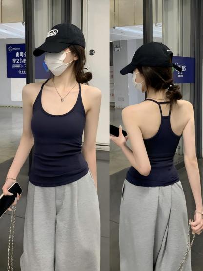 高級感辣妹風丨 U 領掛脖吊帶丨夏季內搭工字背心