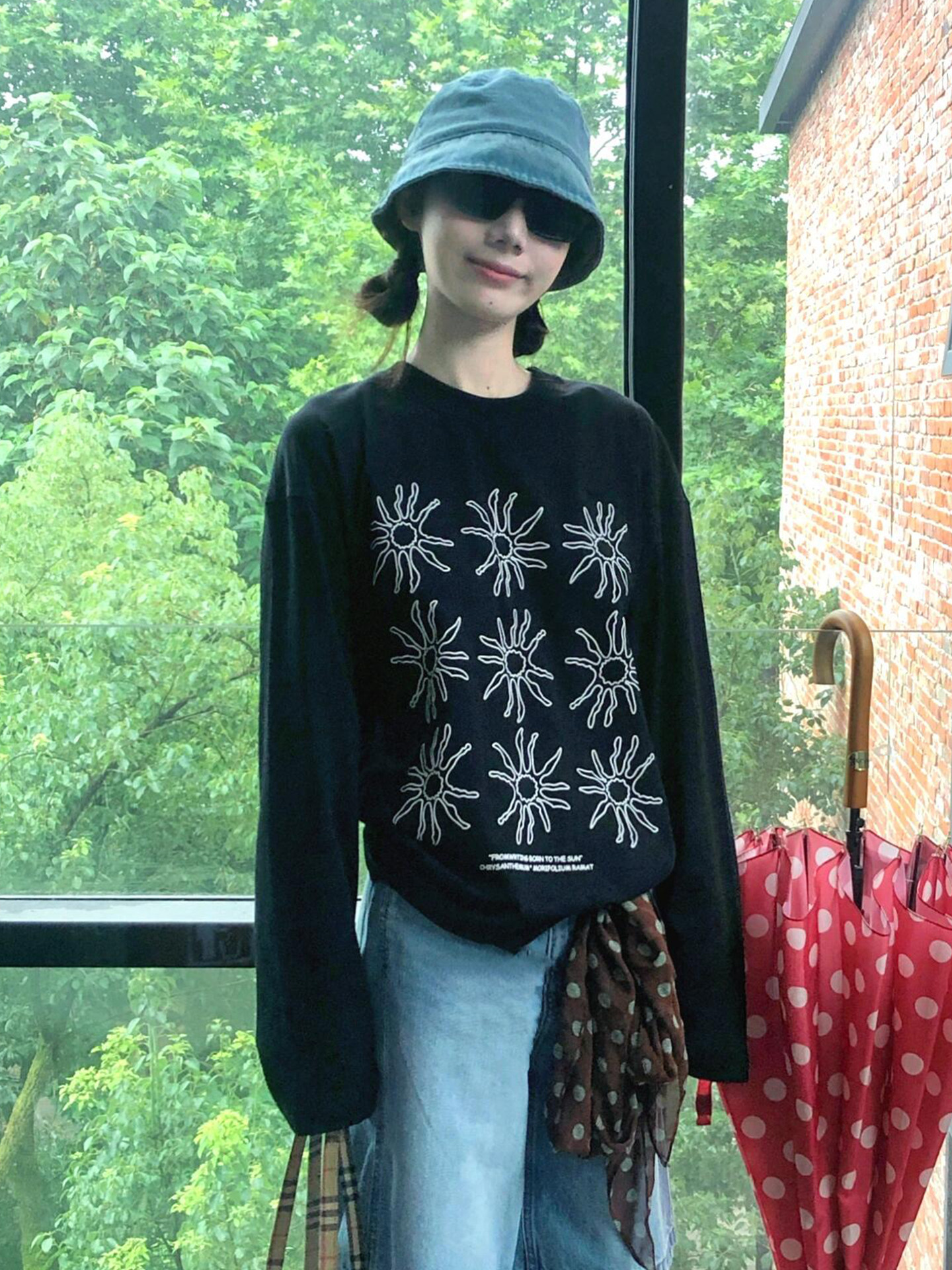 慵懶風重磅棉 T 高腰牛仔短褲兩件套