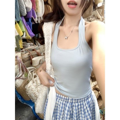 曾小咸 不规则蕾丝蓝色格子半身裙女夏季新款裙子海边穿搭a字长裙