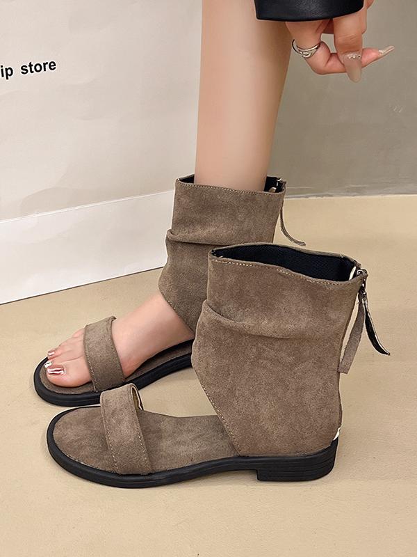 夏季實穿款｜2025韓版羅馬涼靴｜平底舒適設計｜後拉鏈穿脫方便｜復古小眾風格