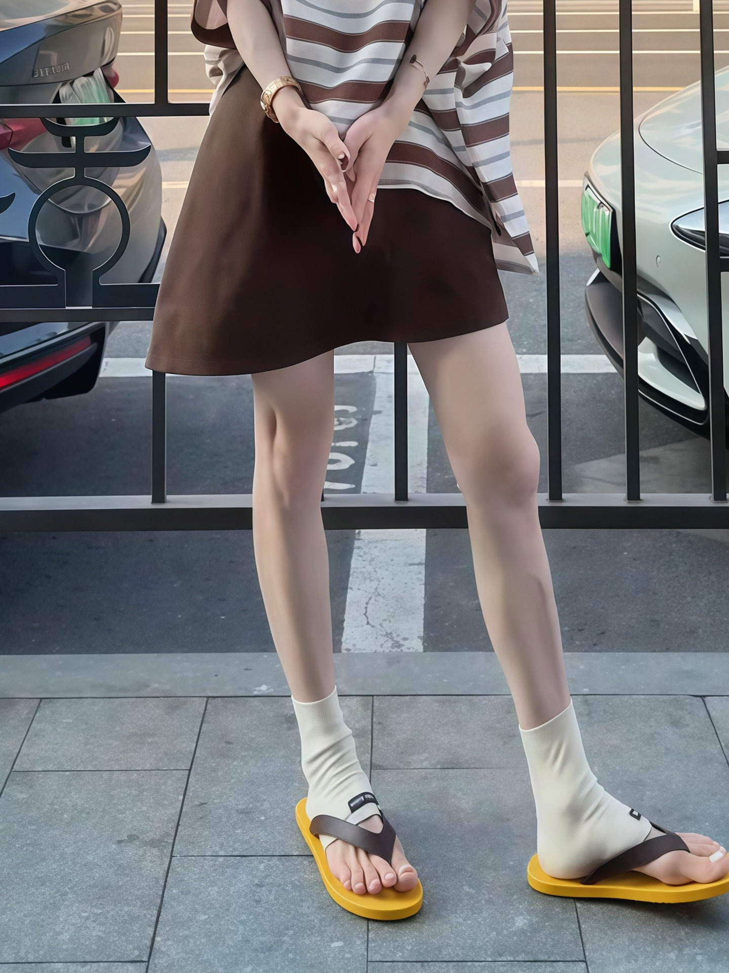 獨家設計款｜撞色條紋短袖上衣+顯瘦A字裙｜寬鬆兩件式｜夏季復古套裝