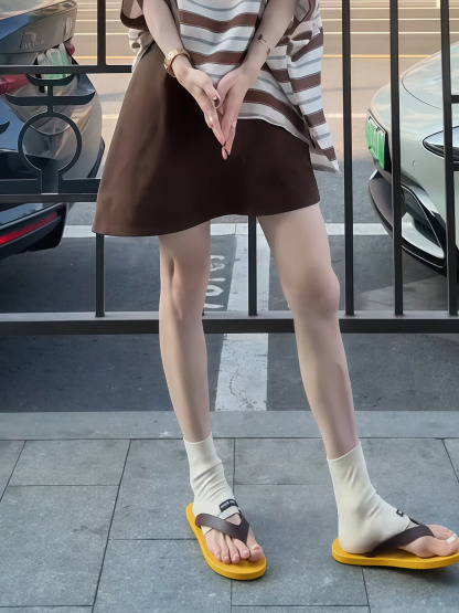 獨家設計款｜撞色條紋短袖上衣+顯瘦A字裙｜寬鬆兩件式｜夏季復古套裝