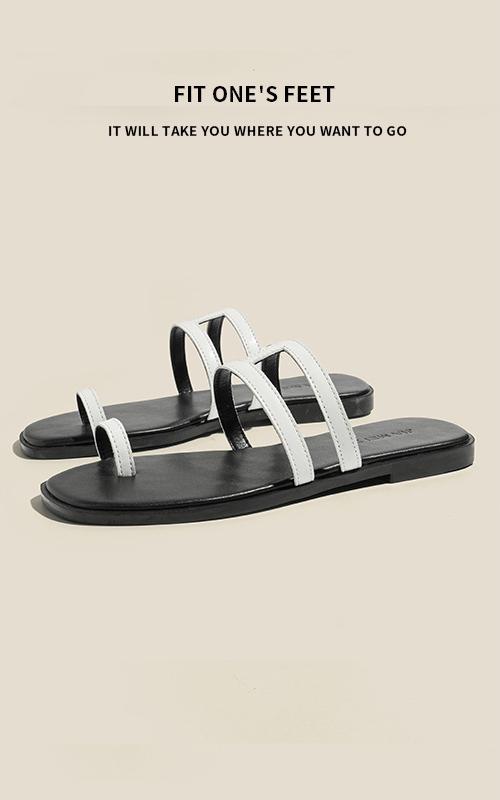 夏季限量款！頭層牛皮套趾拖｜法式時尚設計｜平底舒適涼鞋｜沙灘外穿兩用