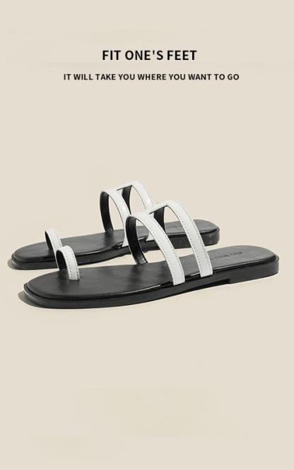 夏季限量款！頭層牛皮套趾拖｜法式時尚設計｜平底舒適涼鞋｜沙灘外穿兩用