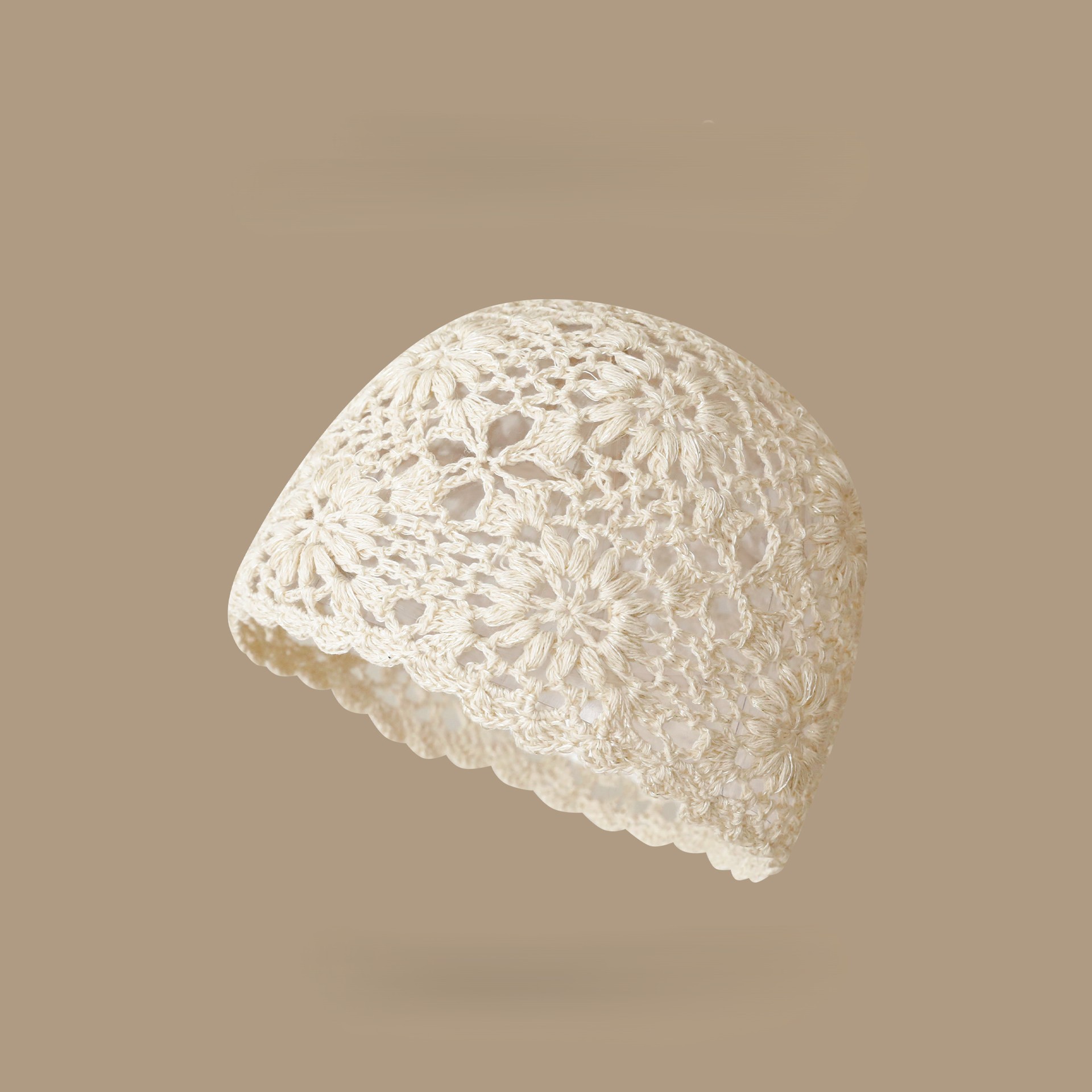 日雜風手作蕾絲透空包頭帽｜春夏薄款文藝百搭編織帽