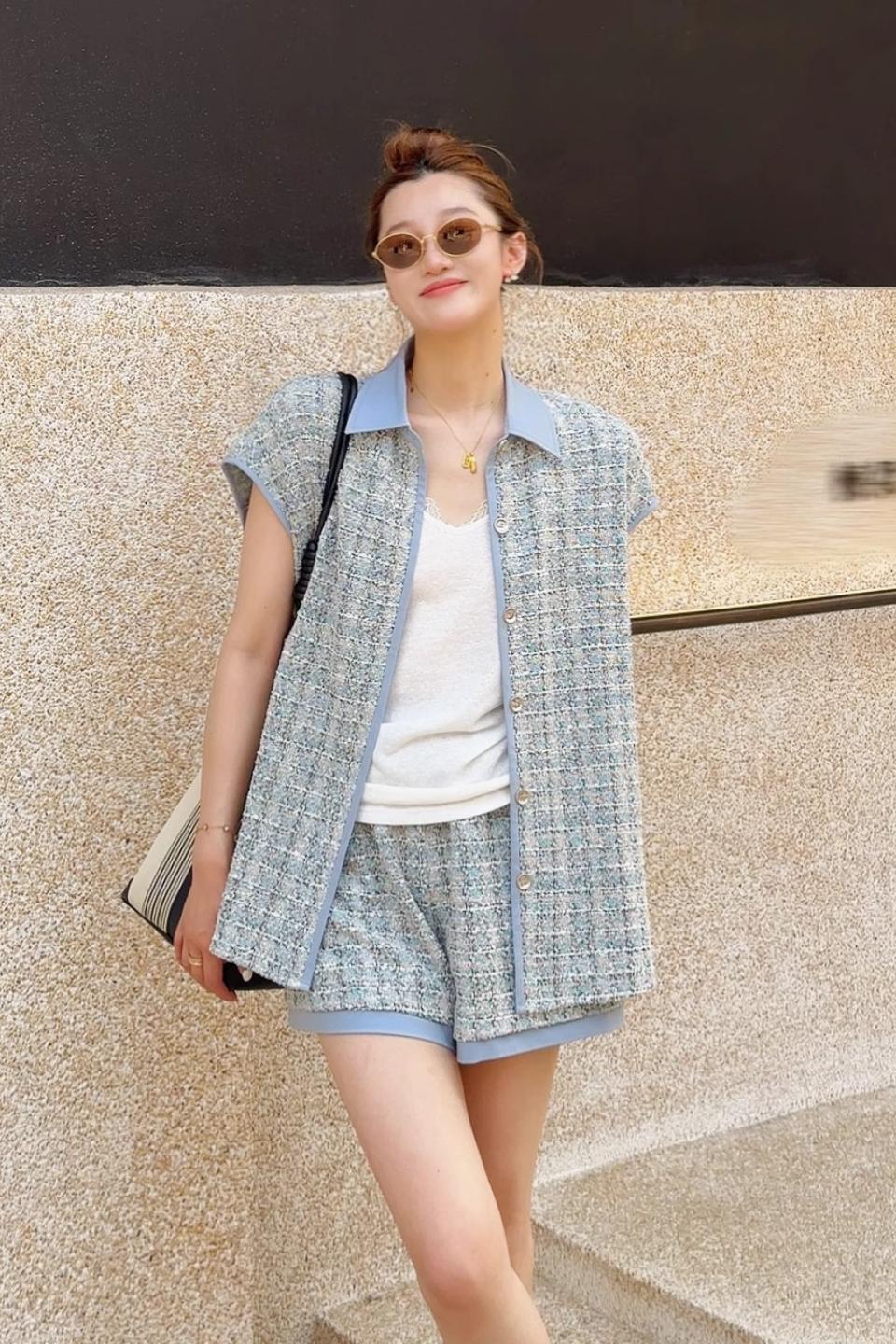 夏季藍色小香風套裝｜POLO領背心+短褲 | 薄款寬鬆剪裁｜獨家設計款藍色系