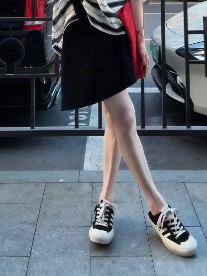 獨家設計款｜撞色條紋短袖上衣+顯瘦A字裙｜寬鬆兩件式｜夏季復古套裝