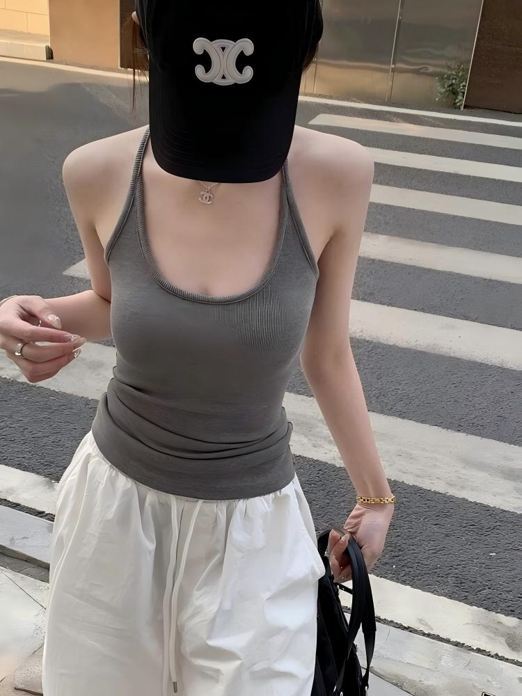高級感辣妹風丨 U 領掛脖吊帶丨夏季內搭工字背心