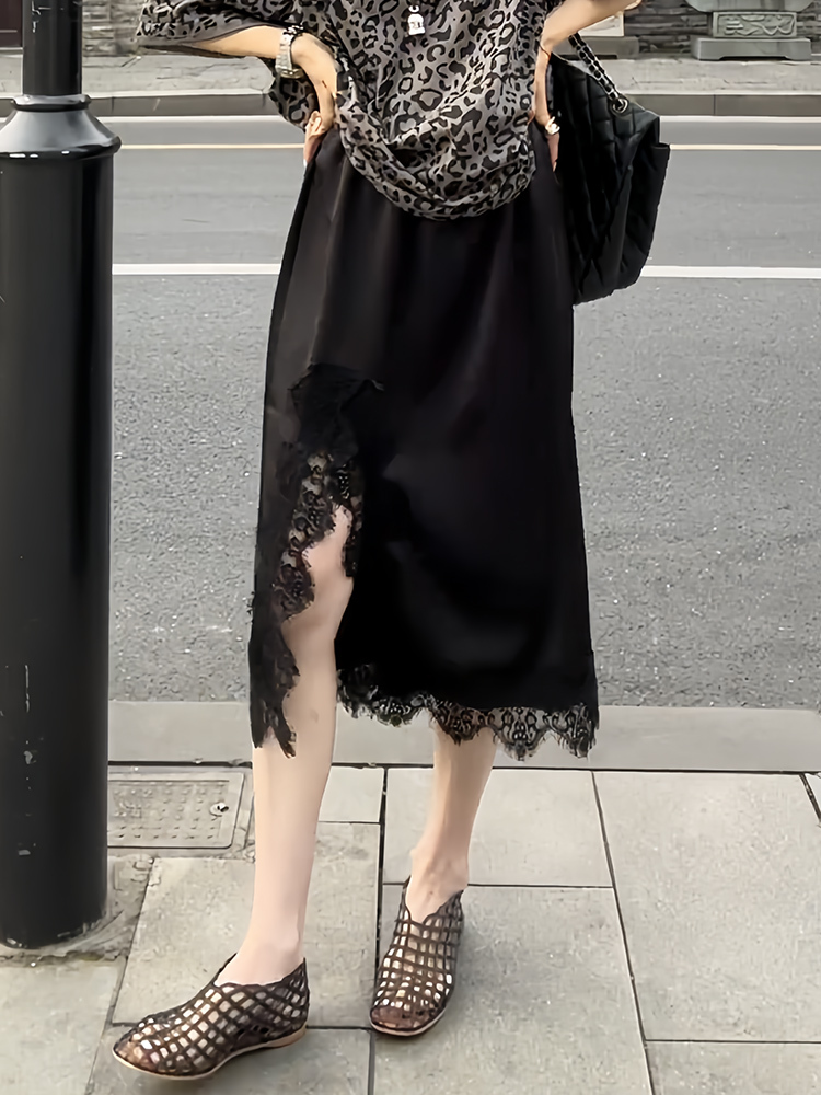 夏季限量款！豹紋T恤+蕾絲半身裙套裝｜慵懶寬鬆設計｜顯瘦花邊細節｜獨家設計