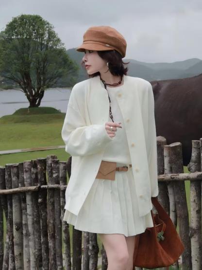 秋季氣質針織兩件套｜無袖連身裙｜鈕扣開衫｜多色可選兩件套  約會日常穿搭