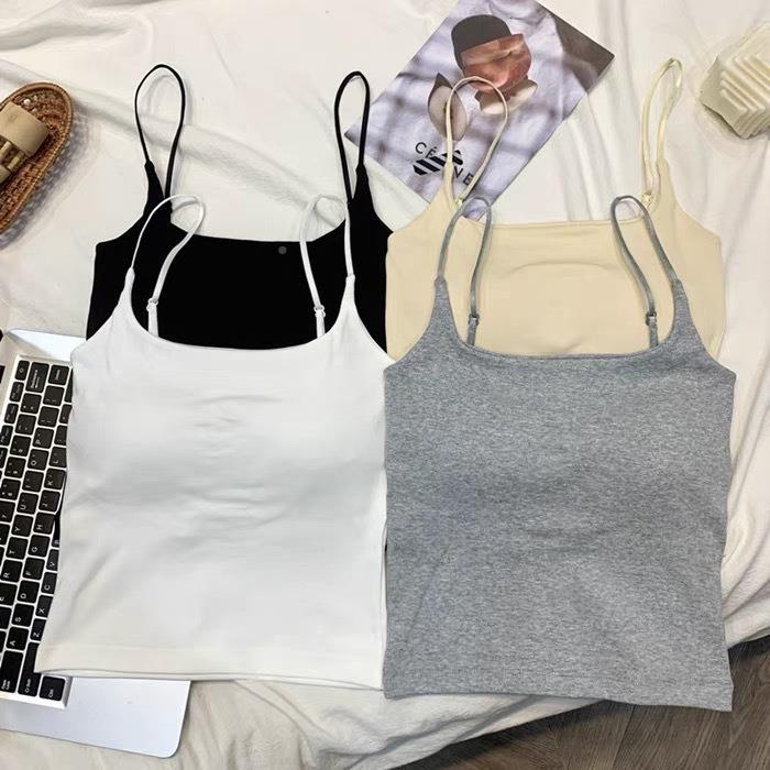 純棉性感細肩帶｜固定胸墊設計｜顯瘦收副乳｜修身打底背心｜均碼韓版三色選
