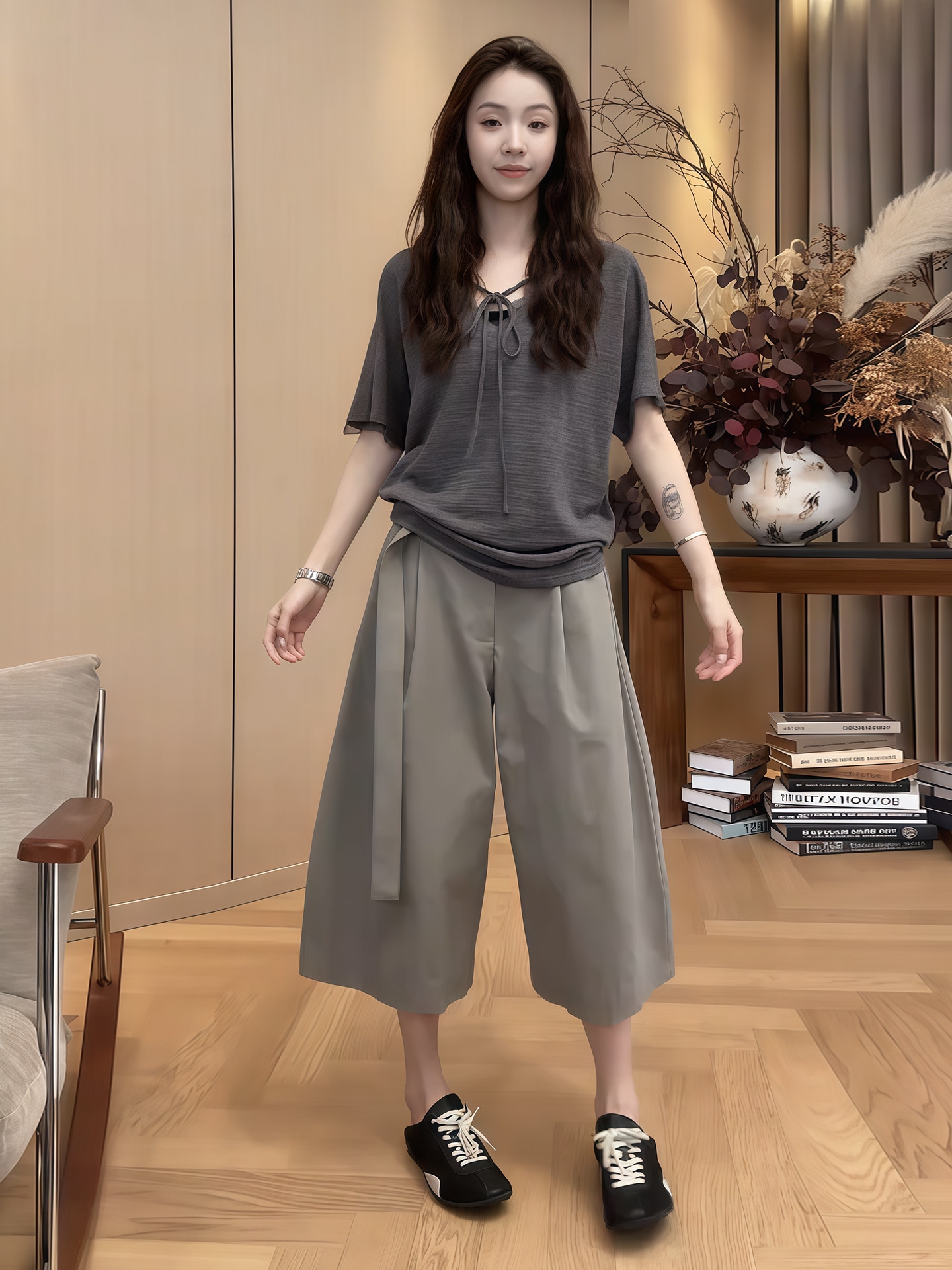 宽松短袖T恤显瘦七分休闲裤套装女