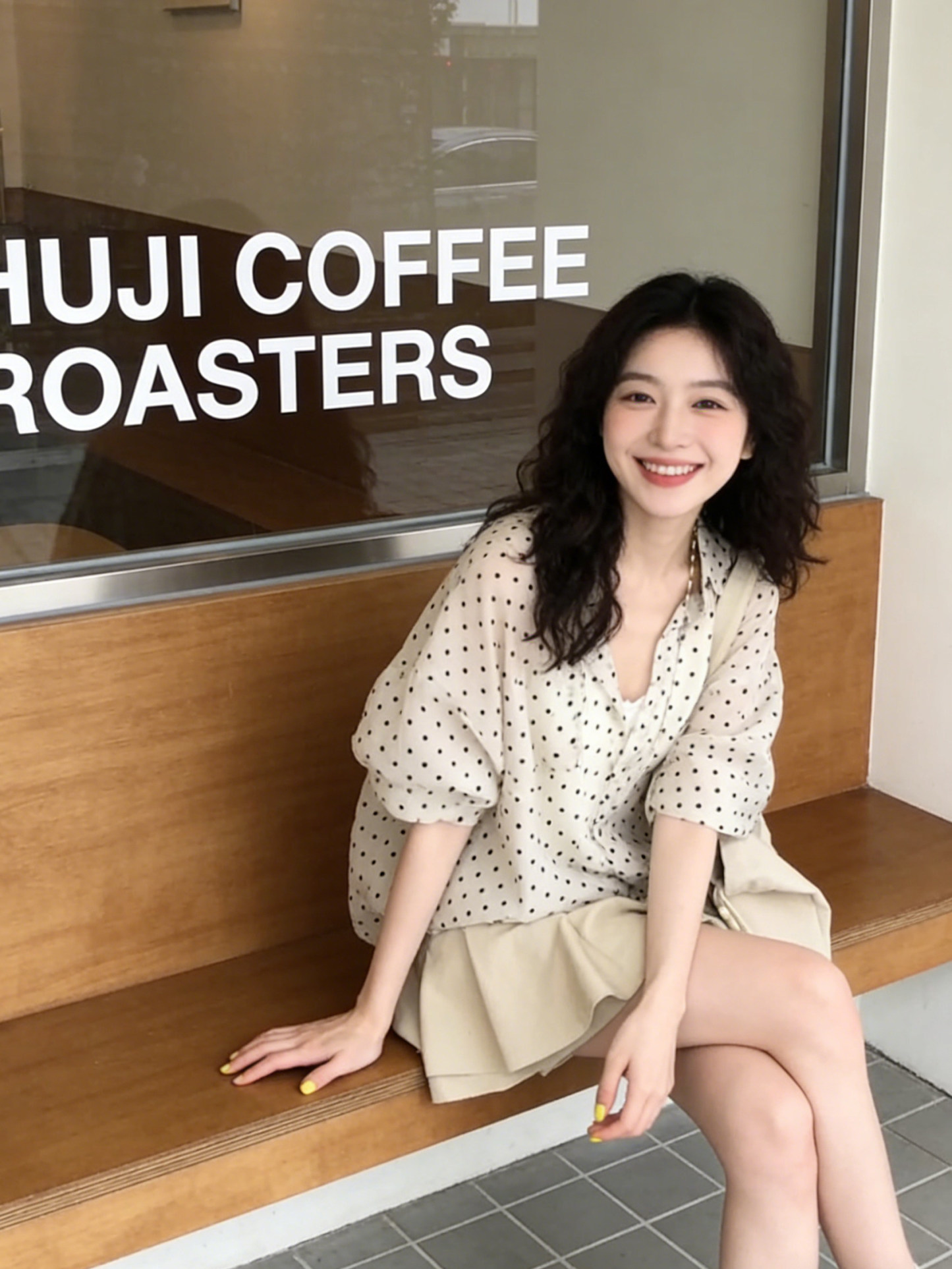 雪紡波點襯衫 | 高腰短褲兩件套