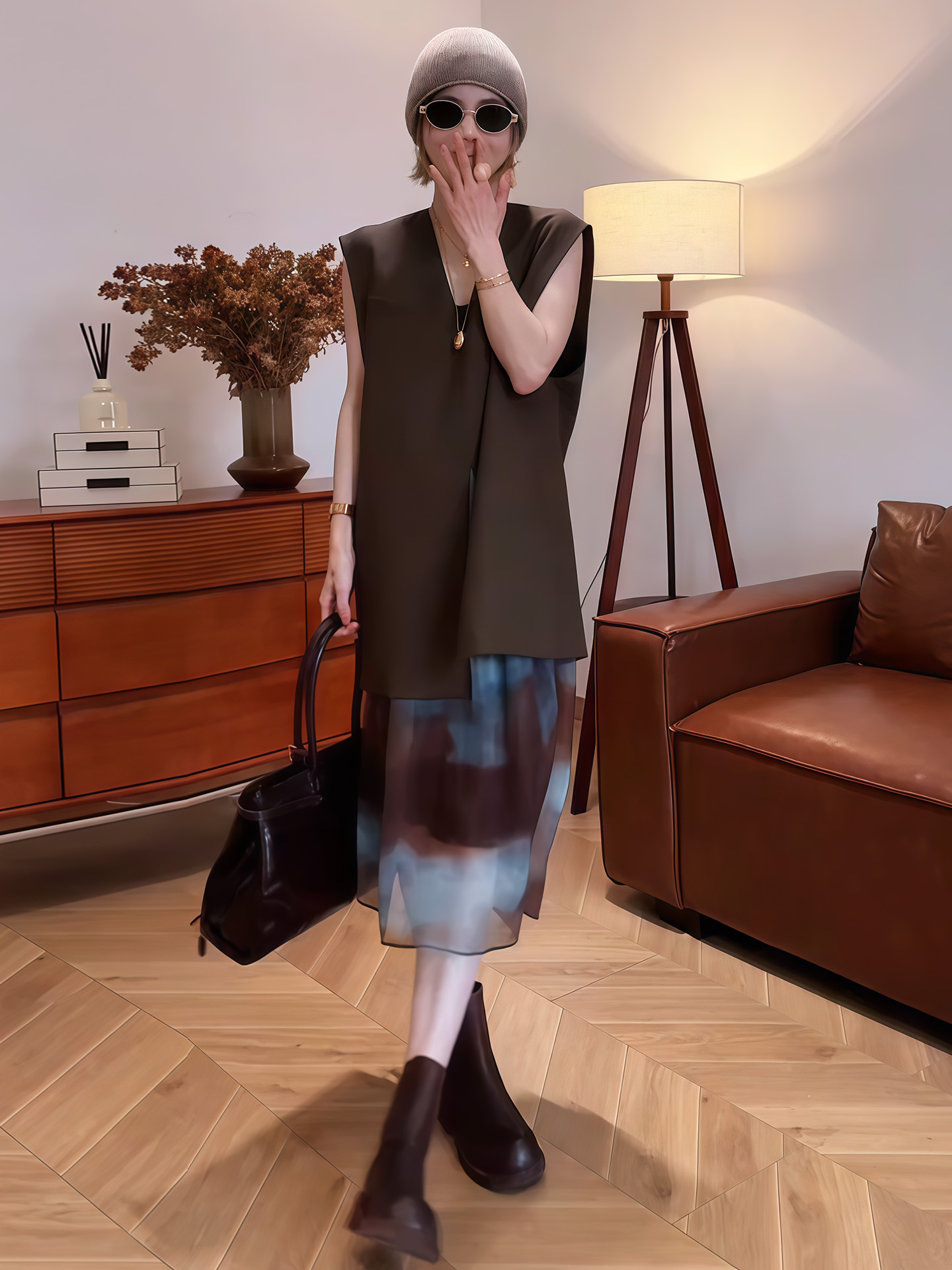 早秋姐系套裝｜西外馬甲扎染裙組