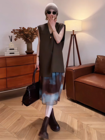 早秋姐系套裝｜西外馬甲扎染裙組