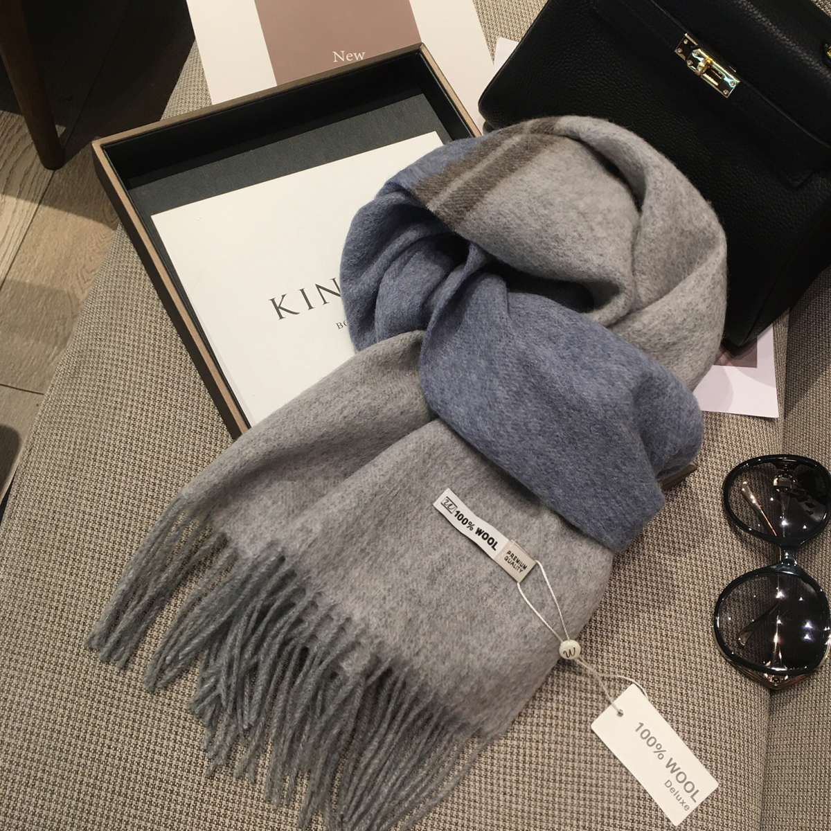 【現貨】秋冬季新款純色雙面拼色100%羊毛圍巾 羊絨披肩兩用圍脖