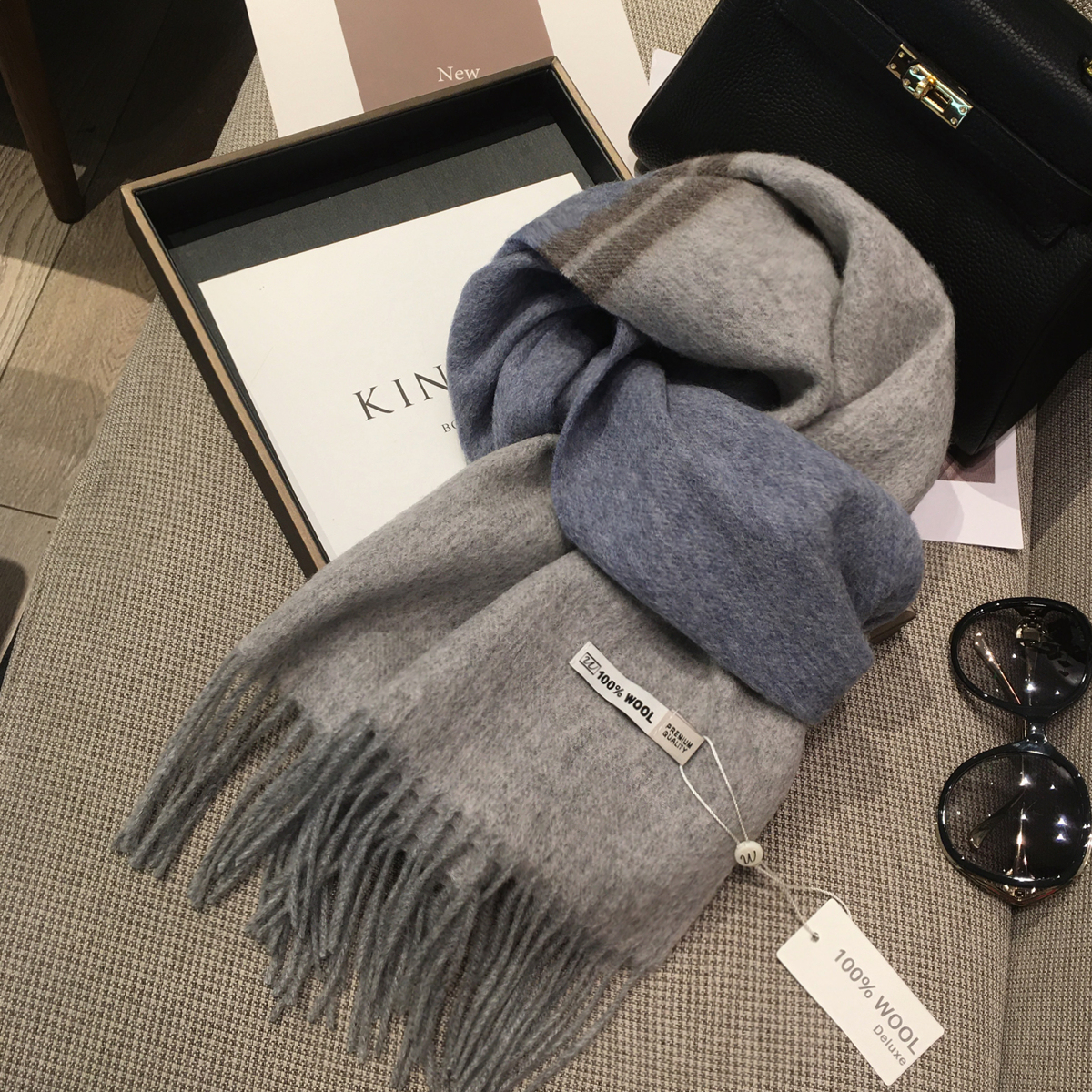 【現貨】秋冬季新款純色雙面拼色100%羊毛圍巾 羊絨披肩兩用圍脖