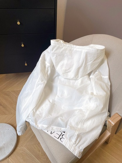 白色薄款防曬衣 女夏季抽繩連帽寬鬆風衣 透氣長袖上衣外套