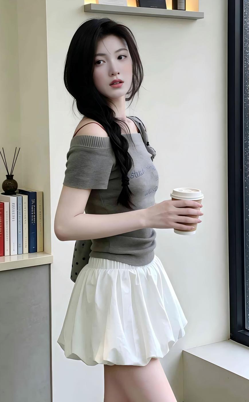 春夏韓系溫柔風氣質套裝｜字母刺绣針織短袖｜高腰白色短裙｜時尚一整套兩件組