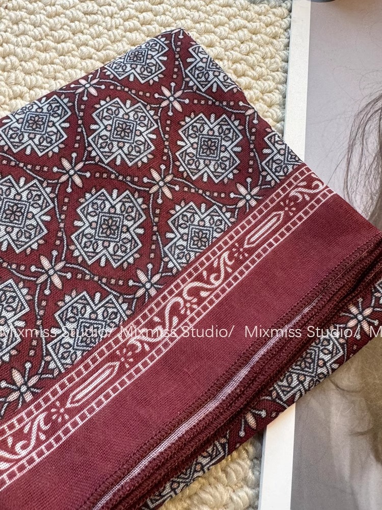 【現貨】文藝疊穿小方巾 復古熱巧棕棉方巾 小領巾 髮帶