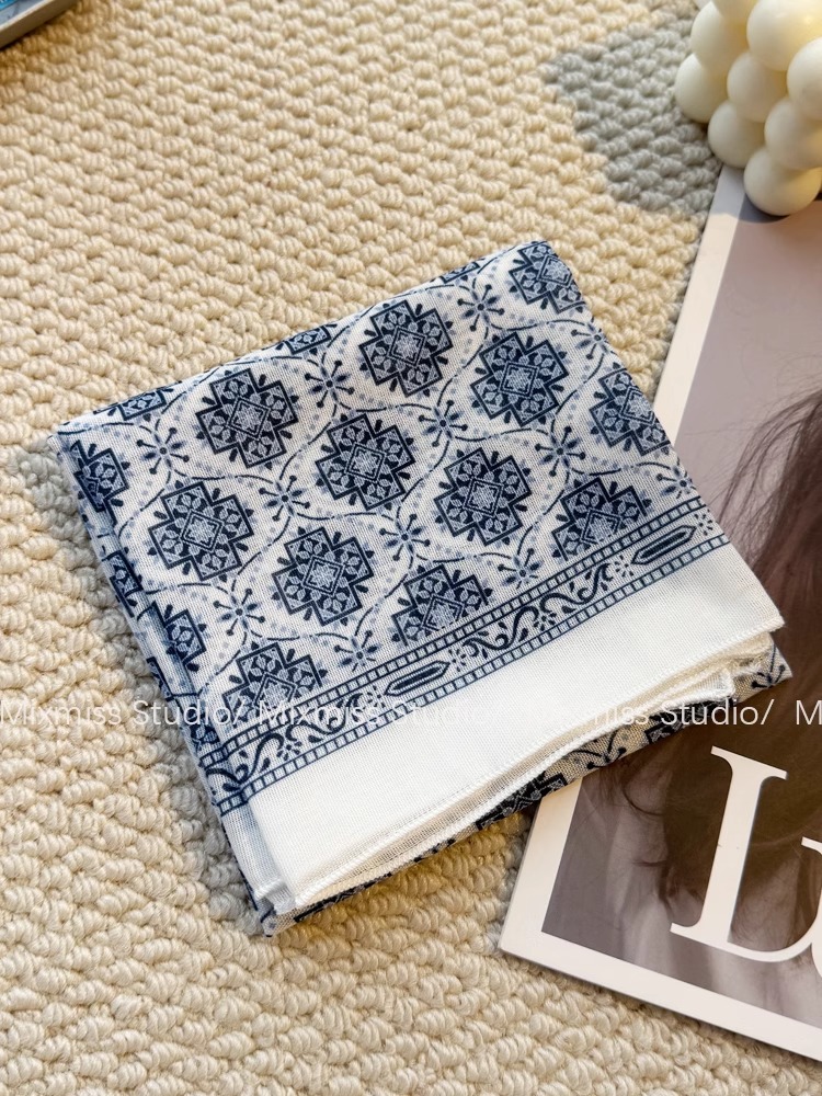 【現貨】文藝疊穿小方巾 復古熱巧棕棉方巾 小領巾 髮帶